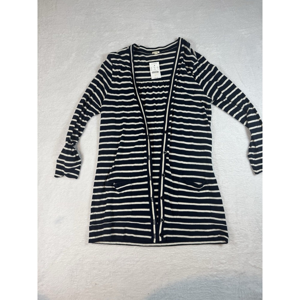 NWT J Crew Women's Medium Nautical Navy Stripe Cardigan‎ Pockets Buttons Preppy